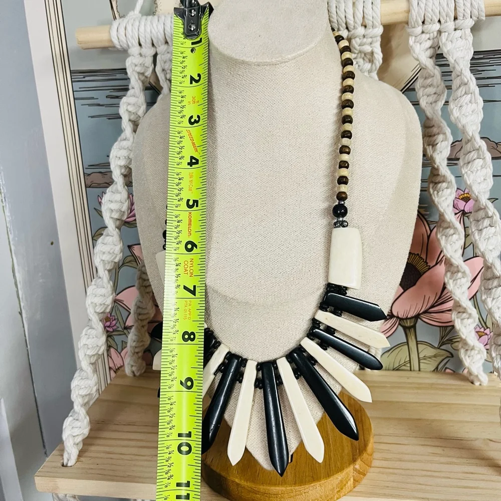 Vintage Carved Bone‎ Statement Necklace Beaded Bib Boho Hippie Style